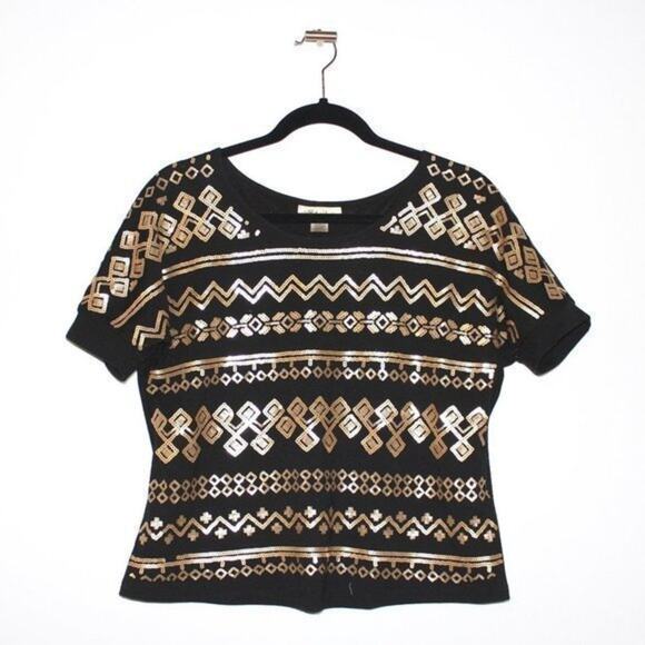 Black Crop Top with Gold Sequins Design Size Medium - Picture 1 of 3